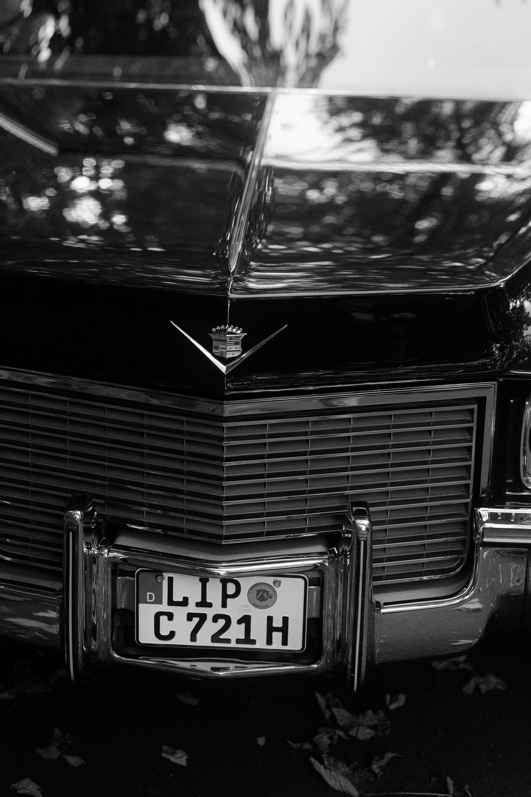 Heck des schwarzen Cadillac mit Kennzeichen
